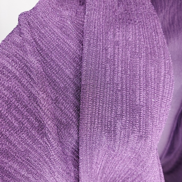 Chico's Easywear Cardigan 3 XL Purple Metallic Rib Texture Open Princess Jacket - Picture 5 of 8